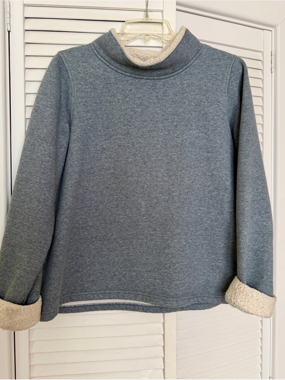 Orvis Heather Blue Mock Neck Sherpa-Lined Sweater